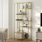 Boekenkast met 6 niveaus, plank met planken van gehard glas, staande plank