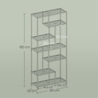 Boekenkast met 6 niveaus, plank met planken van gehard glas, staande plank