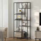 Boekenkast met 6 niveaus, plank met planken van gehard glas, staande plank