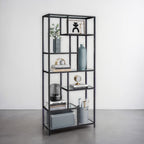 Boekenkast met 6 niveaus, plank met planken van gehard glas, staande plank