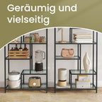 Boekenkast met 6 niveaus, plank met planken van gehard glas, staande plank