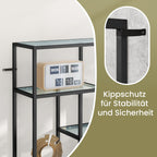 Boekenkast met 6 niveaus, plank met planken van gehard glas, staande plank