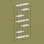 Boekenkast met 6 niveaus, plank met planken van gehard glas, staande plank