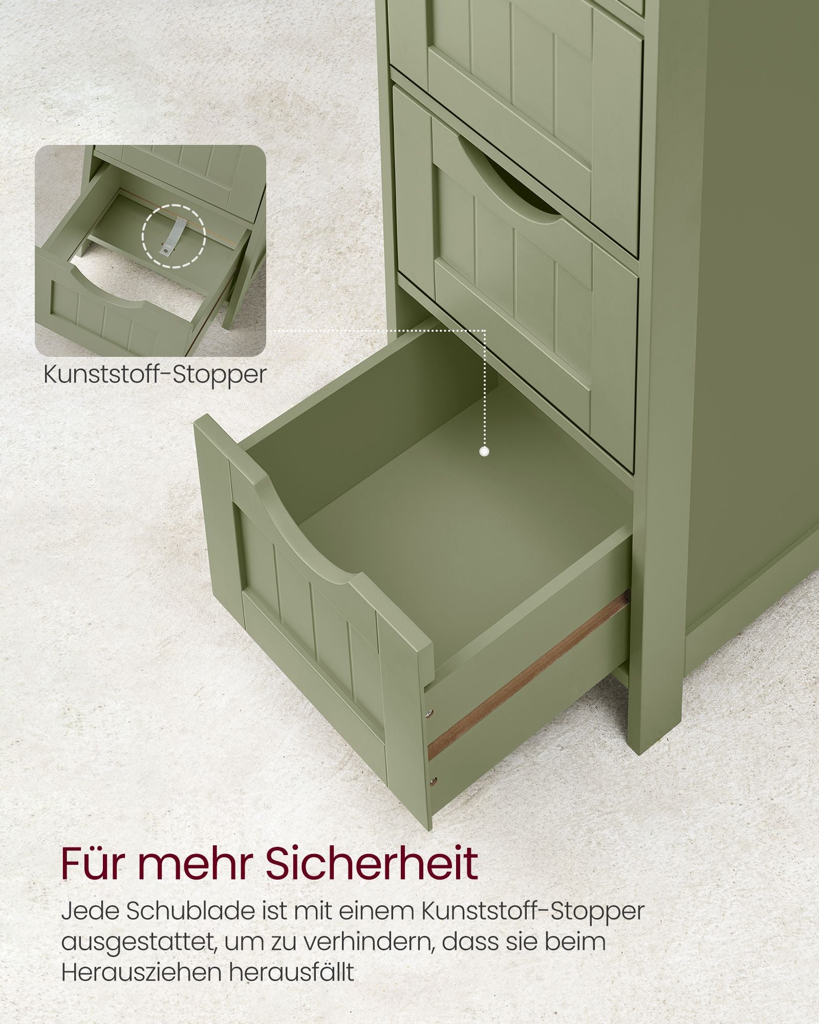 Badkamerkastje – 4 lades – 30 × 30 × 82 cm – lauriergroen