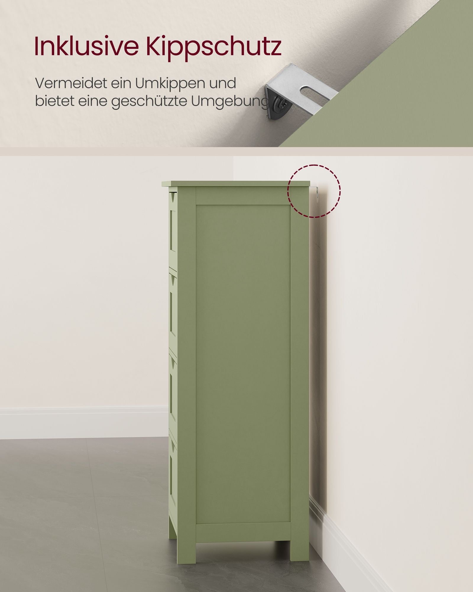 Badkamerkastje – 4 lades – 30 × 30 × 82 cm – lauriergroen