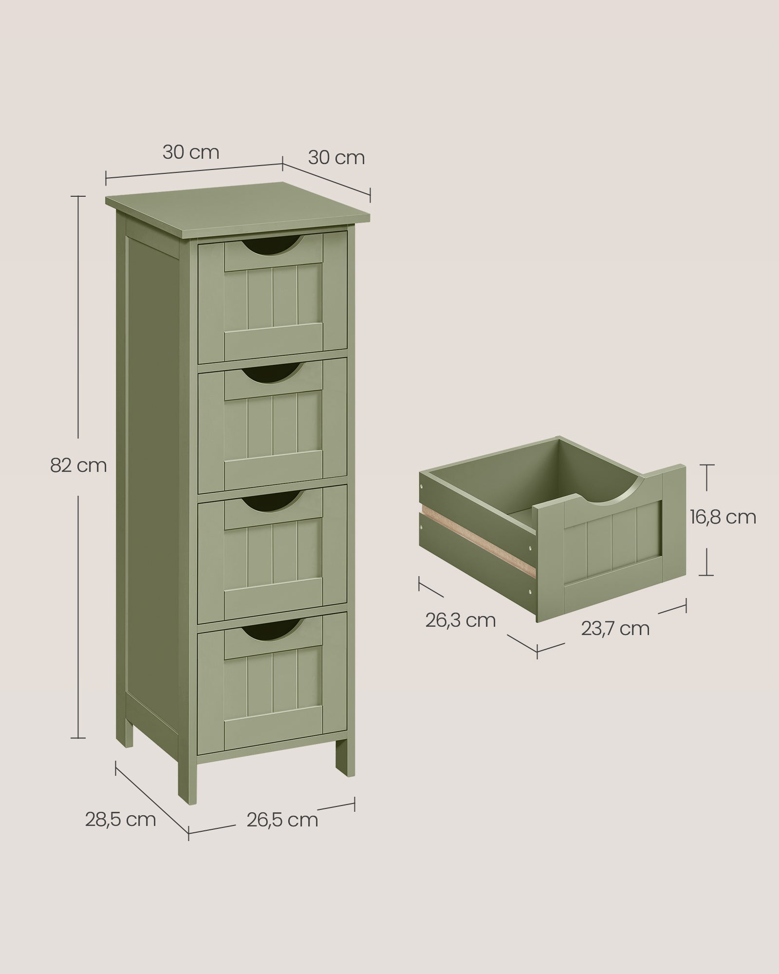 Badkamerkastje – 4 lades – 30 × 30 × 82 cm – lauriergroen