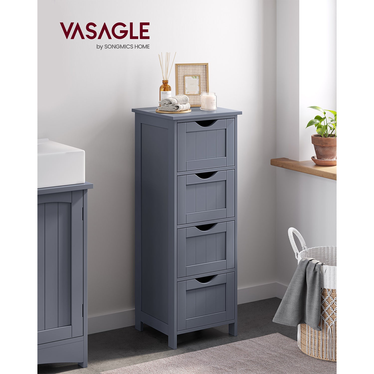 Zijkast – met 4 lades – Hout – Wit en Houtkleurig