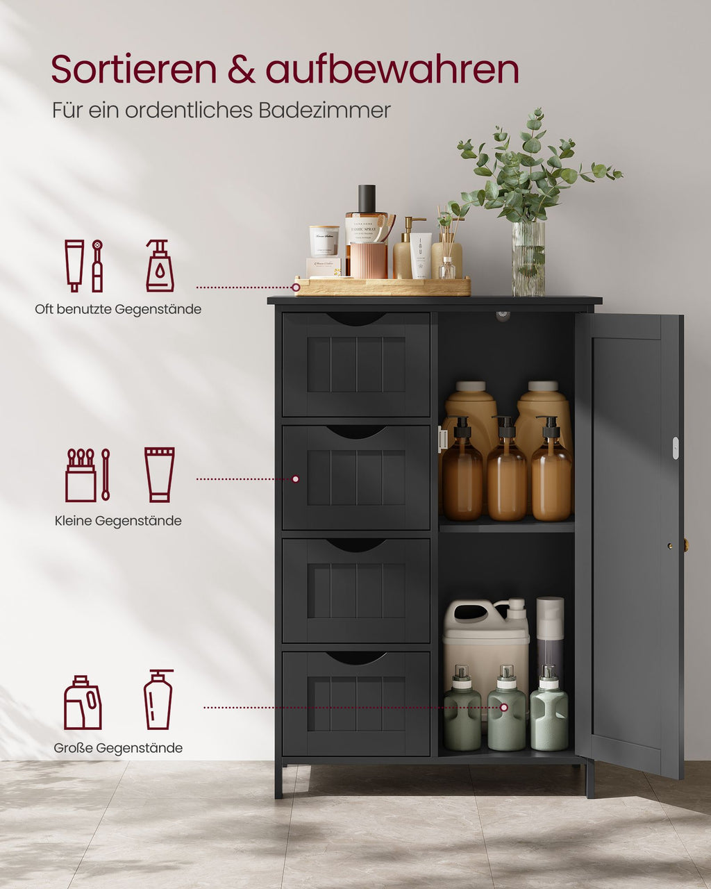 Badkamermeubel – 4 lades – 30 × 55 × 82 cm – inktzwart