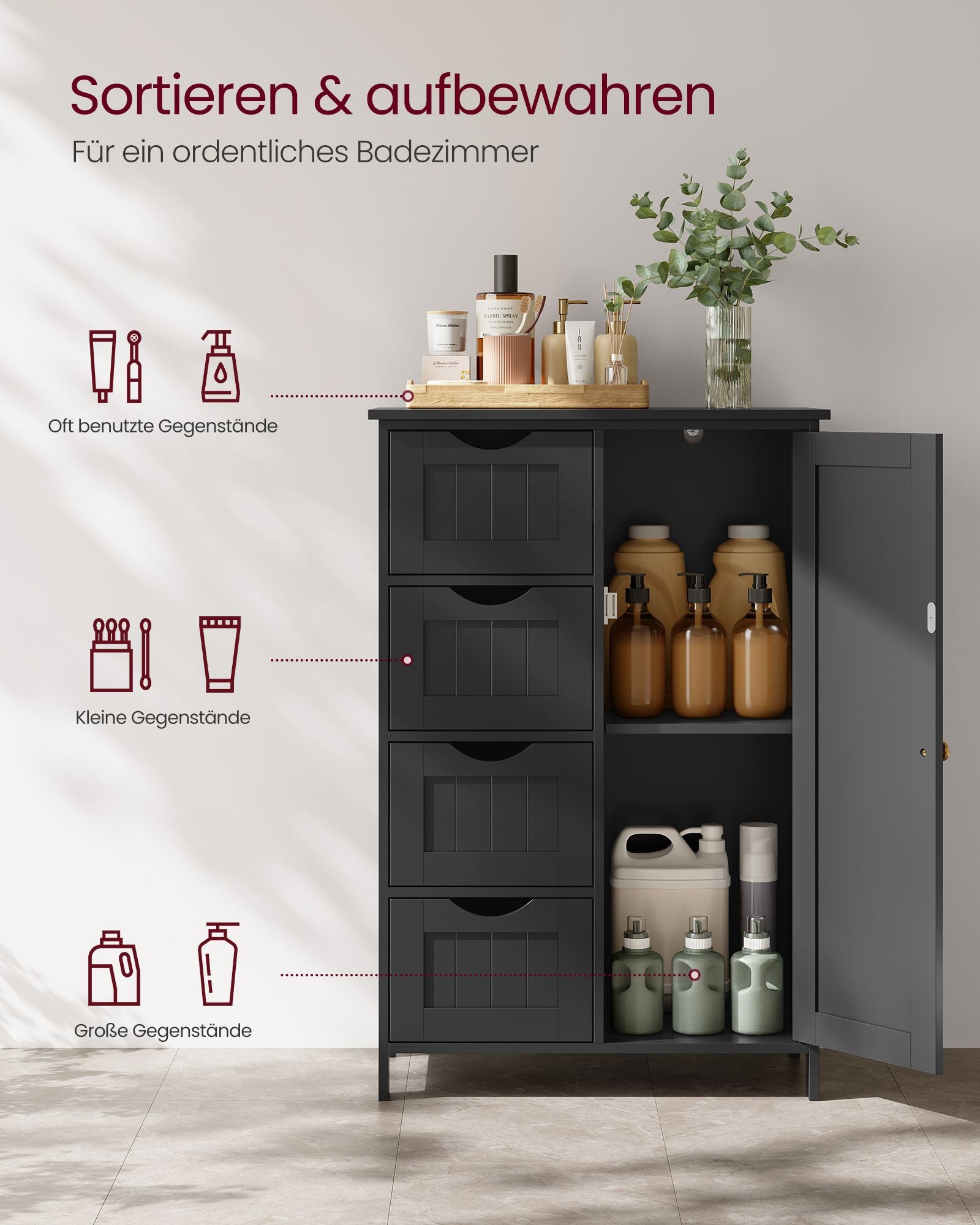 Badkamermeubel – 4 lades – 30 × 55 × 82 cm – inktzwart