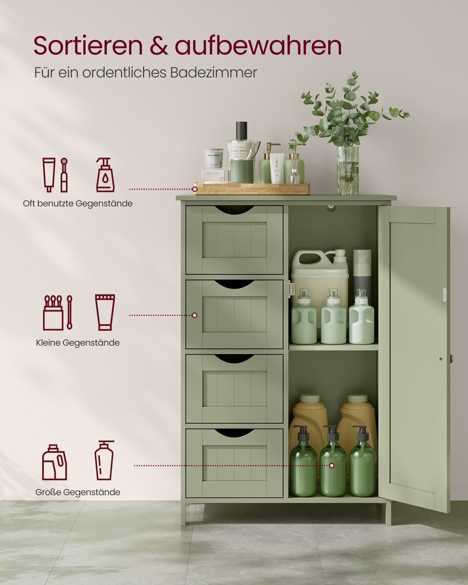 Badkamerkastje – 4 lades – 30 × 55 × 82 cm – bosgroen
