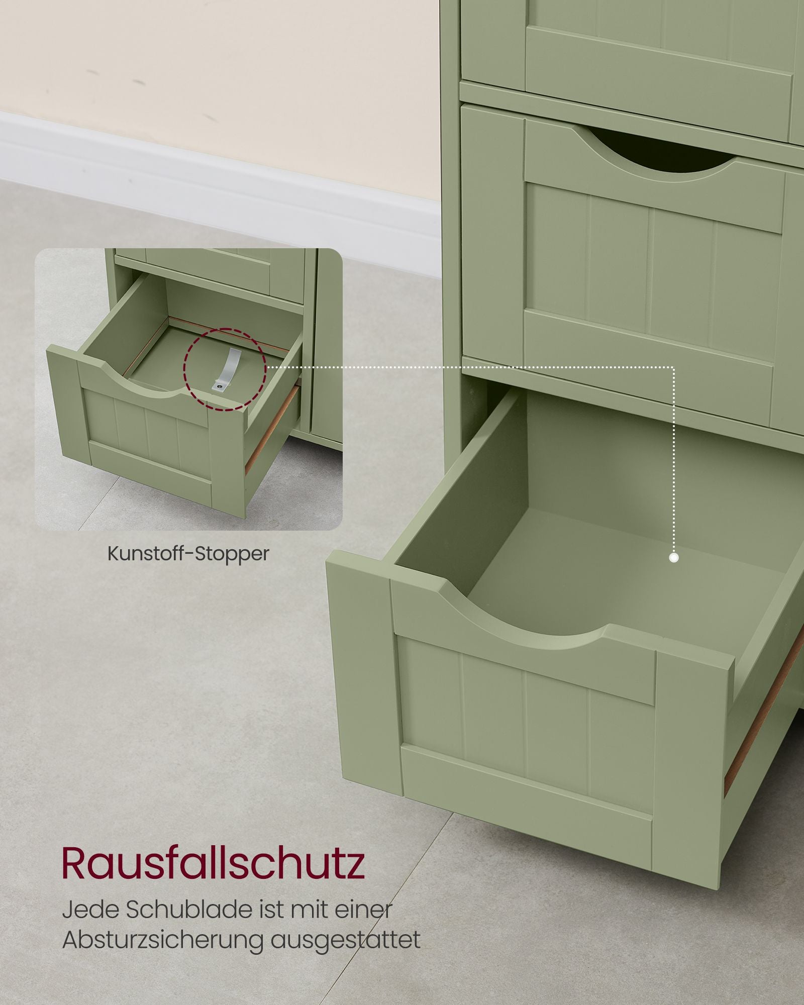 Badkamerkastje – 4 lades – 30 × 55 × 82 cm – bosgroen