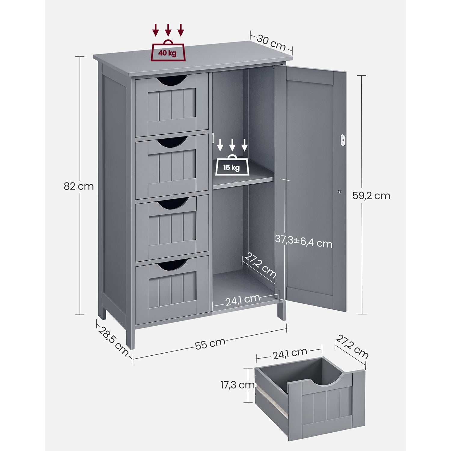 Badkamerkast – Compact met 4 lades – Mystiek grijs