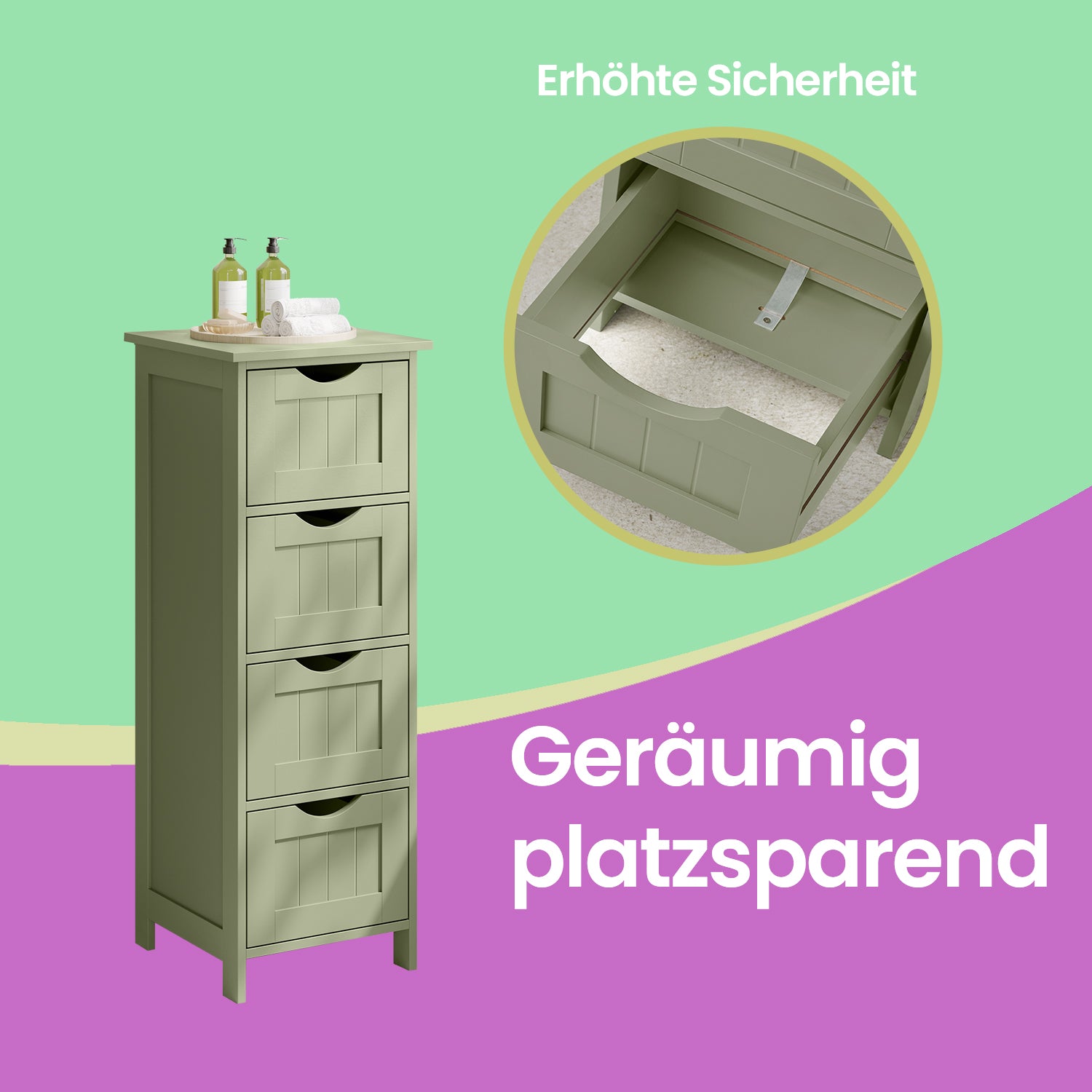 Badkamerkastje met 4 Lades – Compact – Wit – Bijzetkastje