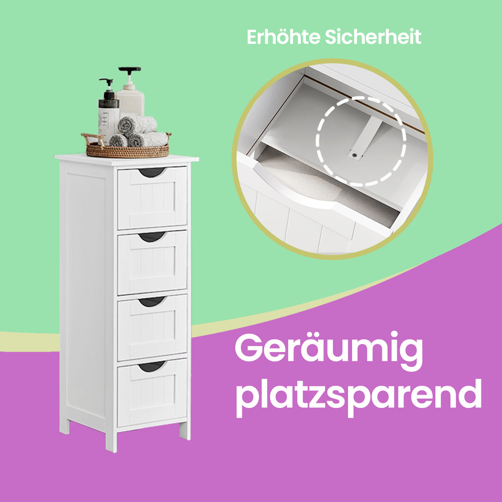 Badkamerkastje met 4 Lades – Compact – Wit – Bijzetkastje