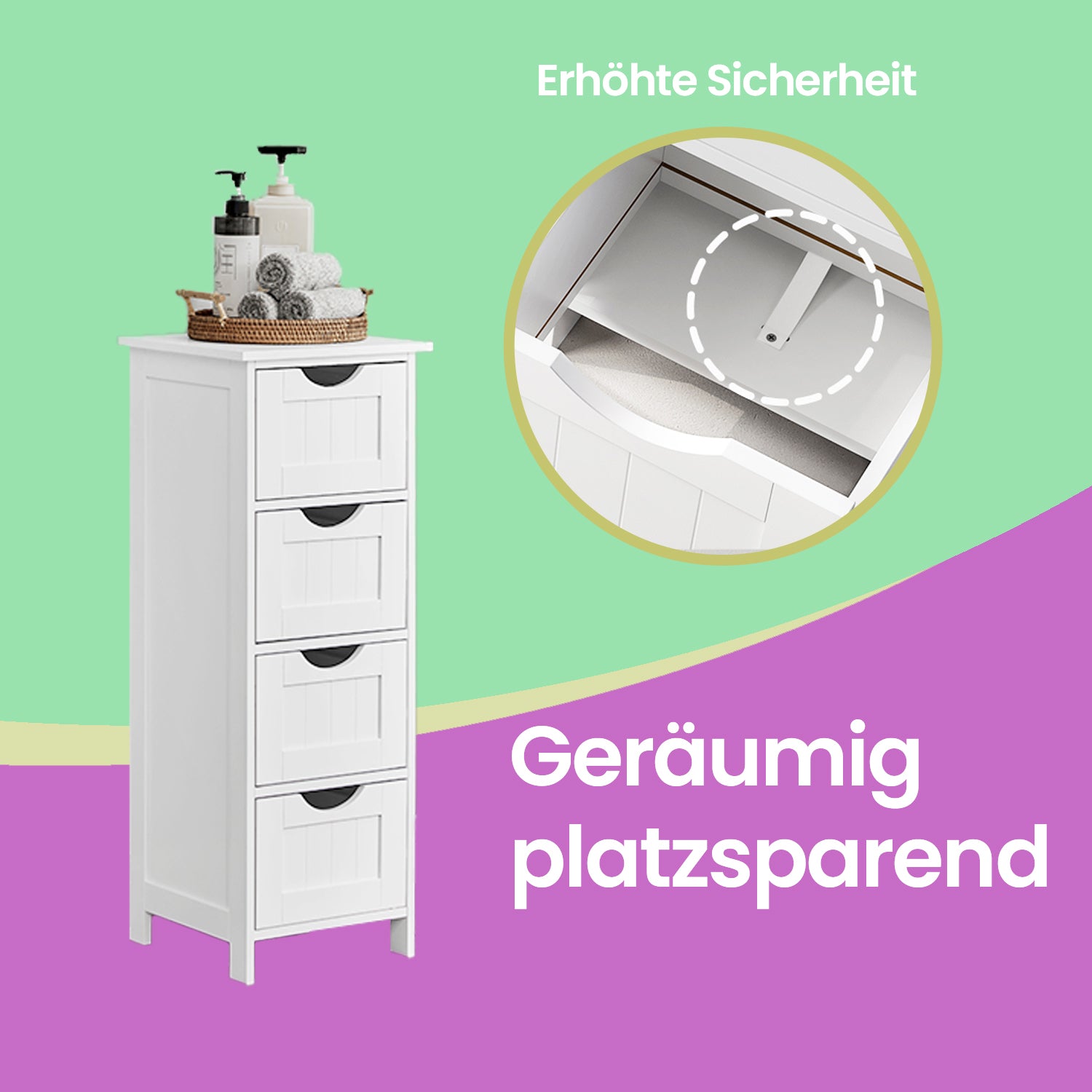 Badkamerkastje met 4 Lades – Compact – Wit – Bijzetkastje
