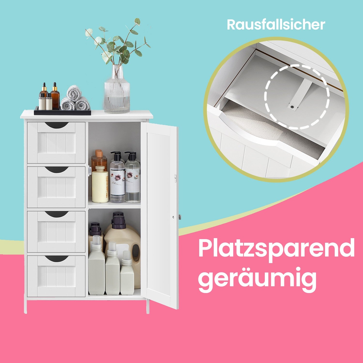 Badkamerkastje – Smalle bijzetkast voor badkamer, modern design