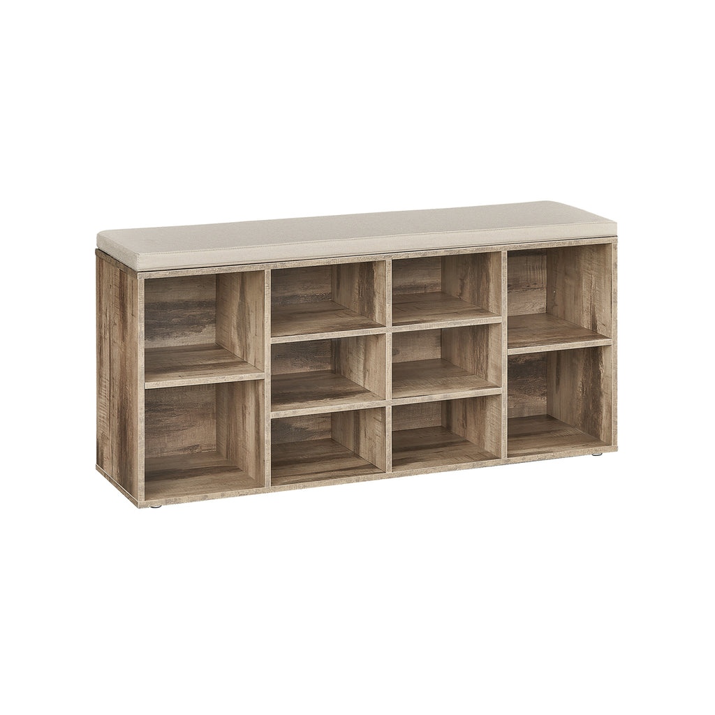 Schoenenrek met zitje – 30 × 104 × 48 cm – camelbruin