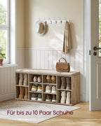 Schoenenrek met zitje – 30 × 104 × 48 cm – camelbruin