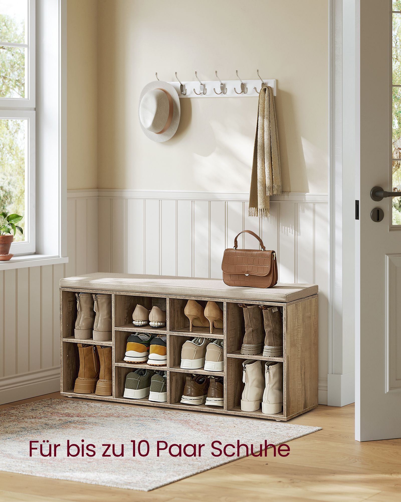 Schoenenrek met zitje – 30 x 104 x 48 cm – Kameelbruin – Max. 150 kg