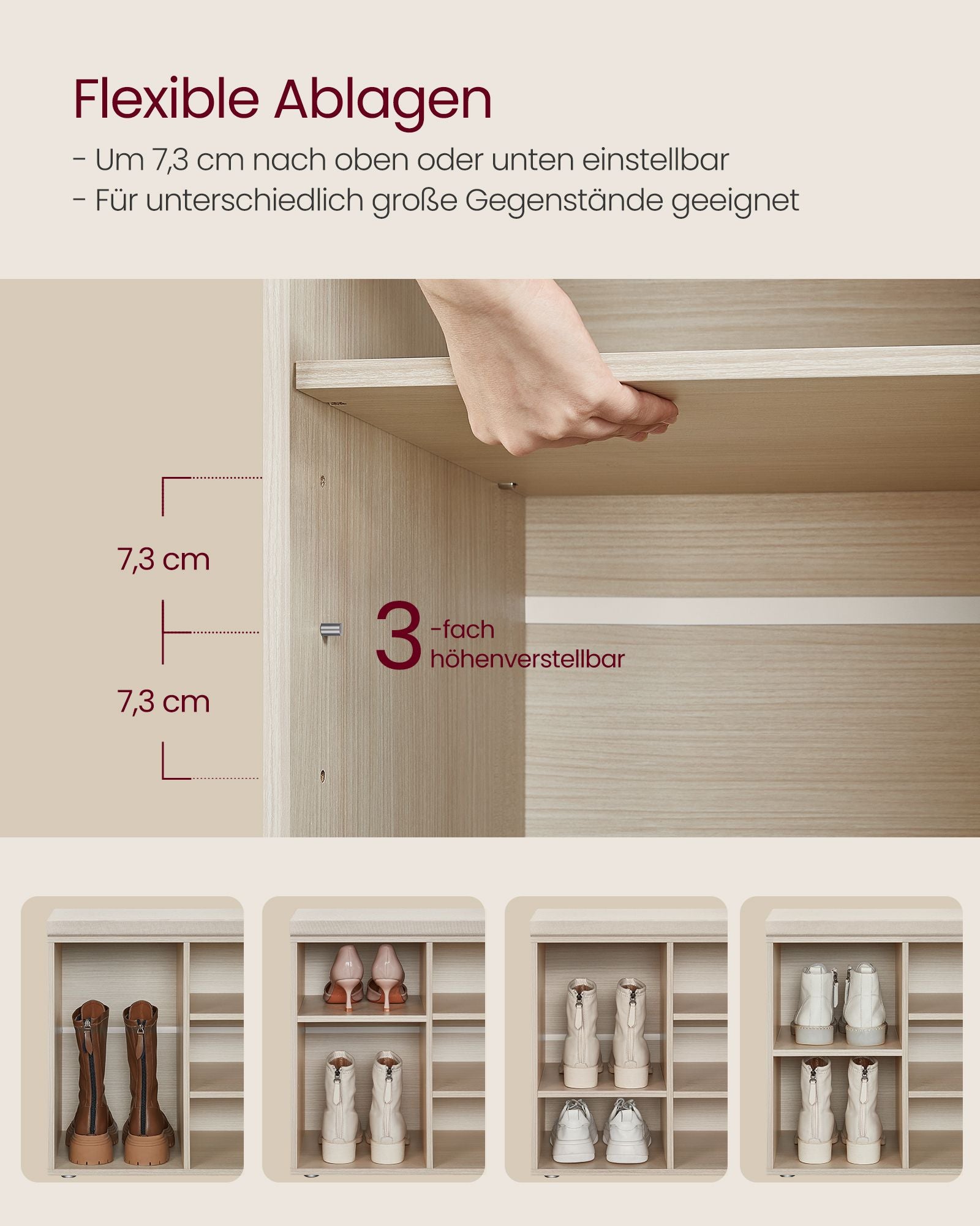 Schoenenrek met zitting – 30,3 x 104 x 48 cm – naturel beige