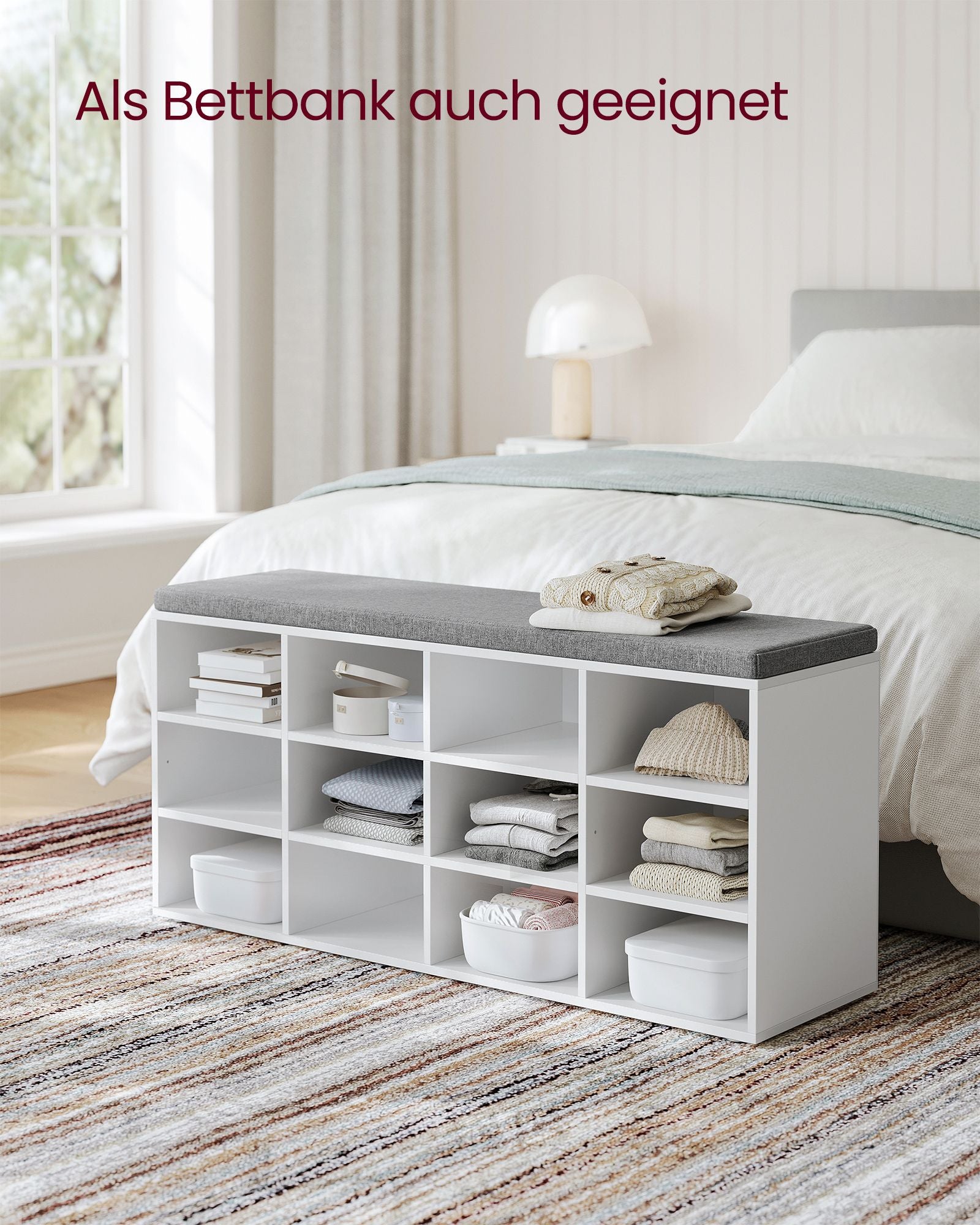 Schoenenbank met opbergruimte en 12 vakken klassiek wit