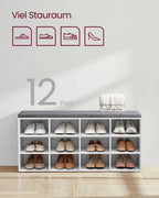 Schoenenbank met opbergruimte en 12 vakken klassiek wit