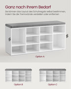 Schoenenbank met opbergruimte en 12 vakken klassiek wit