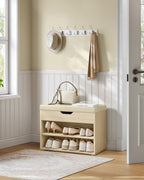 Schoenenbank met kussens – compact en stijlvol – naturel beige