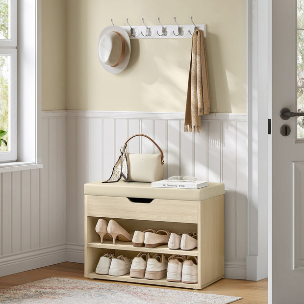 Schoenenbank met opbergruimte – 2 open vakken – 30 x 60 x 44 cm – Tot 136 kg belastbaar