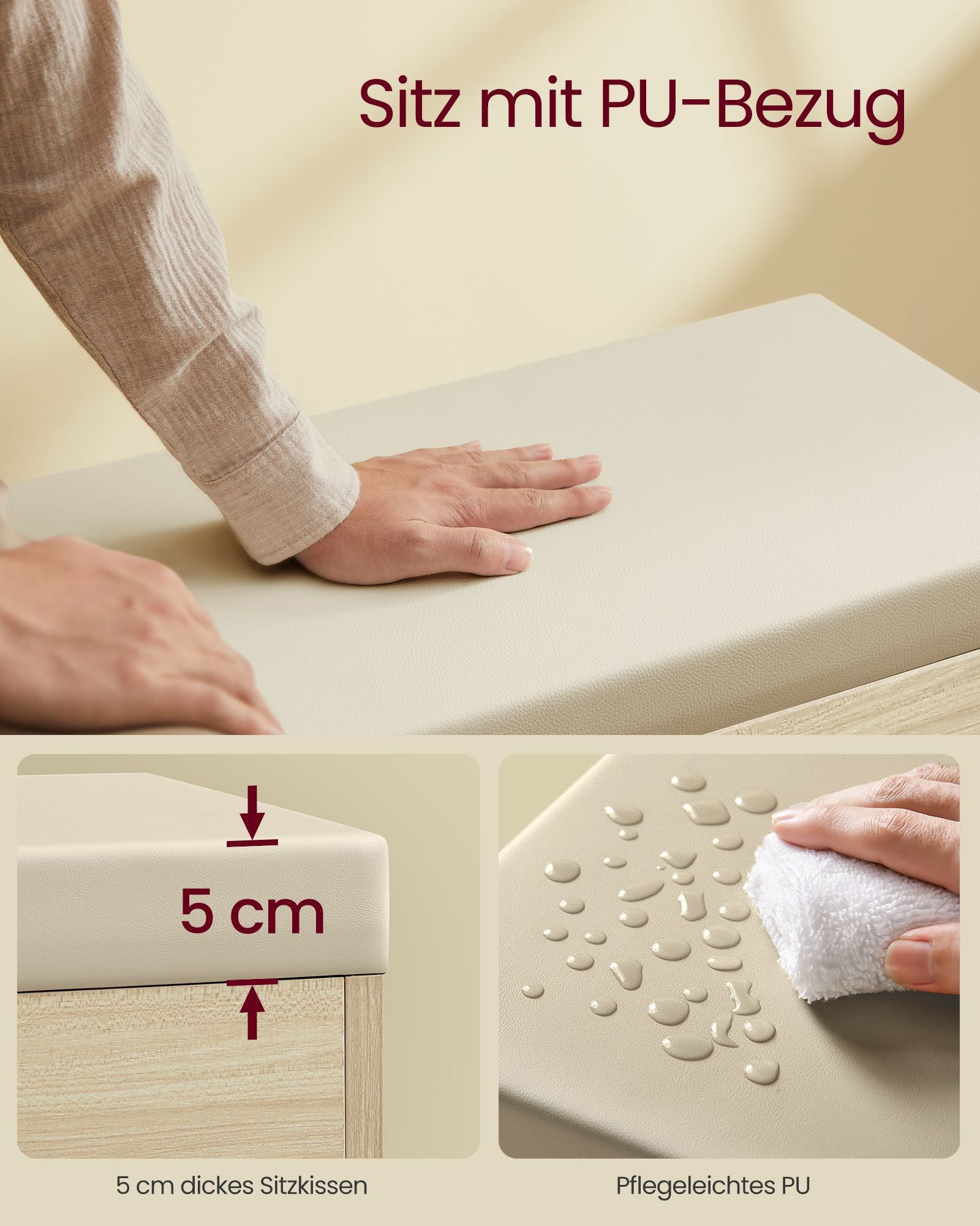 Schoenenbank met kussens – compact en stijlvol – naturel beige