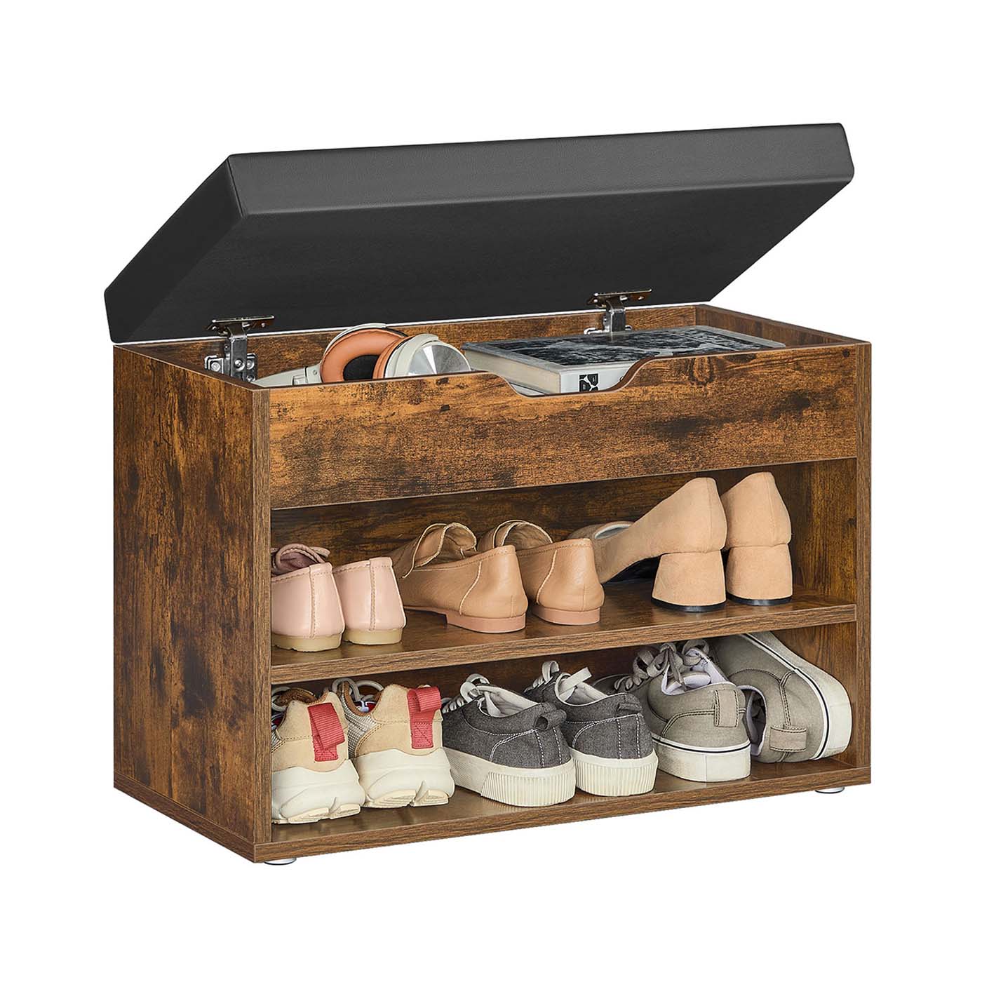 Schoenenbank met opbergruimte – 2 open vakken – 30 x 60 x 44 cm – Tot 136 kg belastbaar