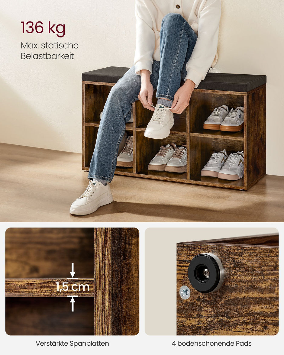 Schoenenrek met Zitje – Vintage Bruin – 30 x 87 x 48 cm