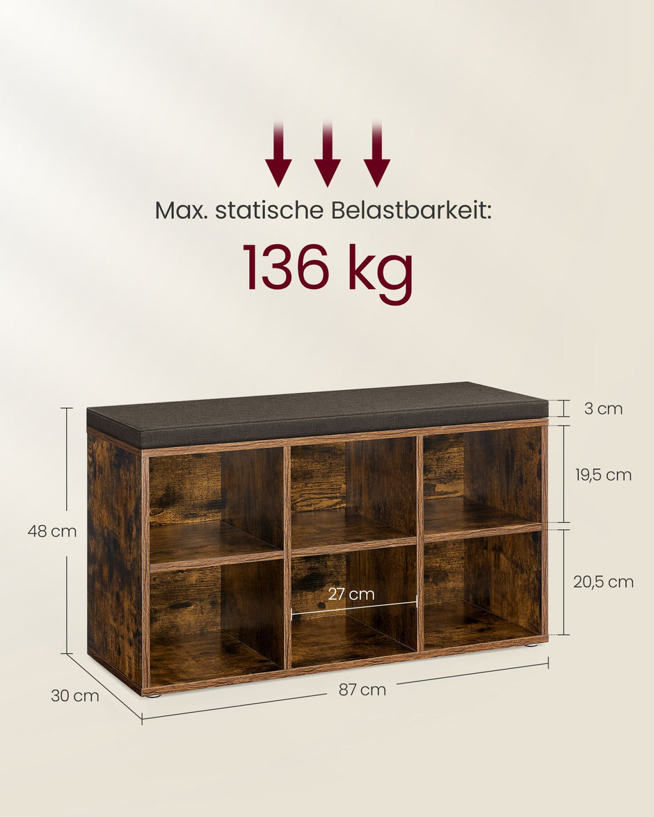 Schoenenrek met Zitje – Vintage Bruin – 30 x 87 x 48 cm