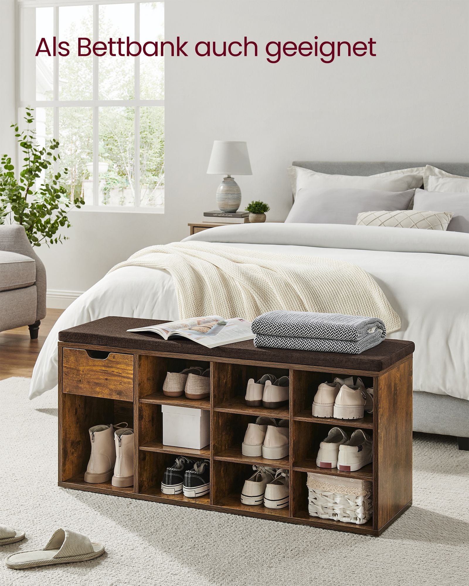 Schoenenbank – met lade – vintage bruin