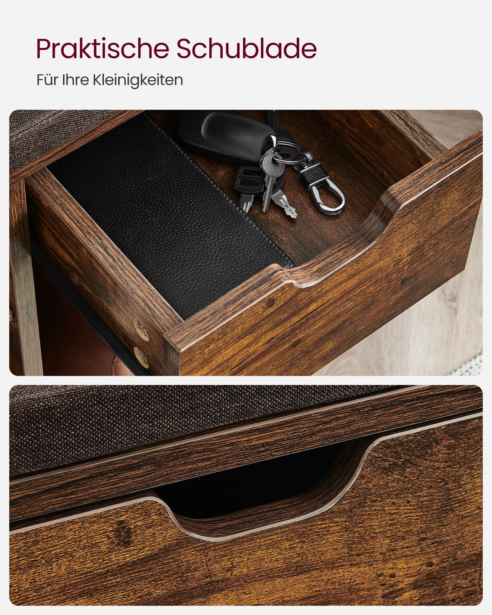 Schoenenbank – met lade – vintage bruin