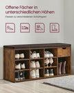 Schoenenbank – Met lade en open compartimenten – Vintage bruin – 30 x 104 x 48 cm