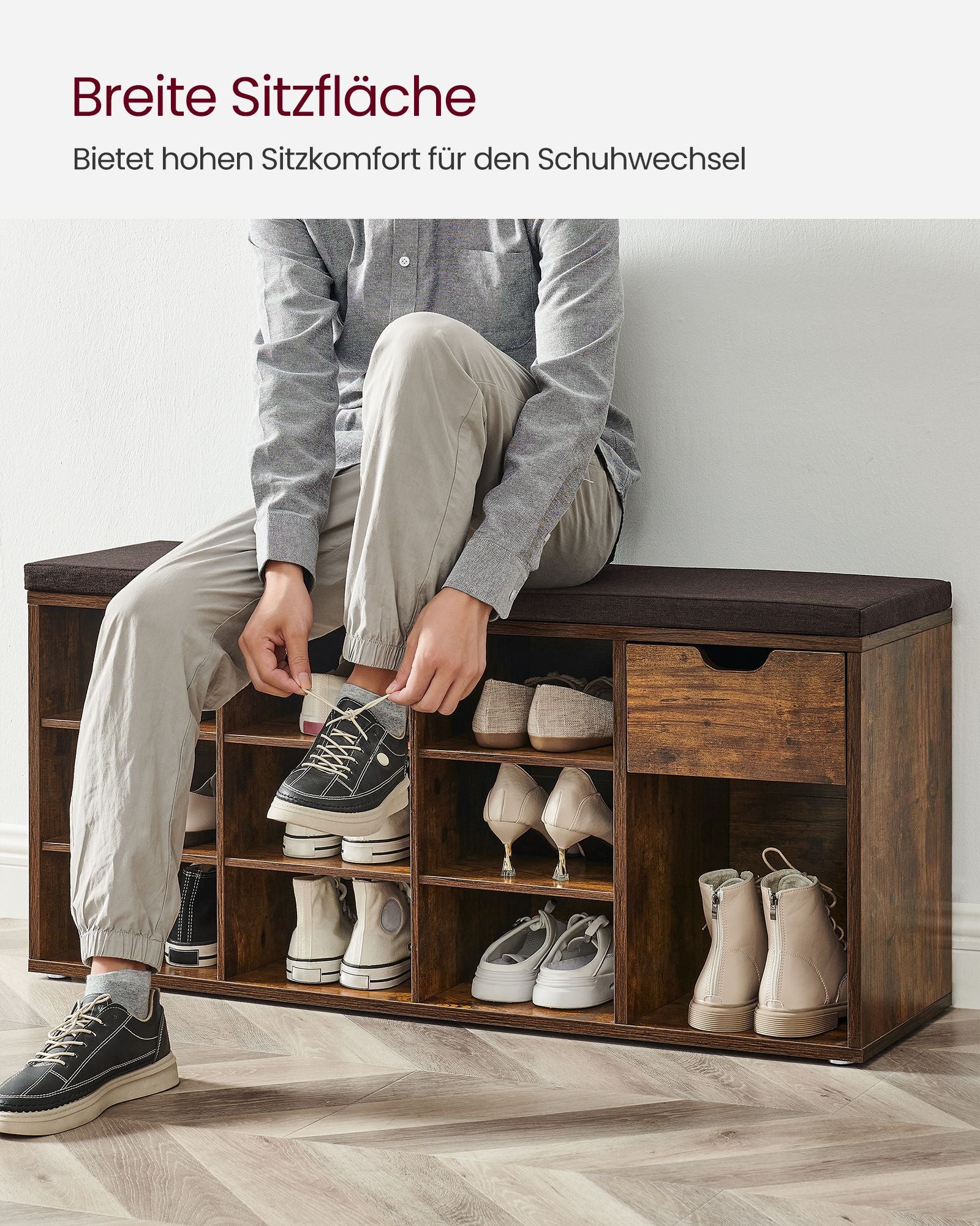 Schoenenbank – met lade – vintage bruin