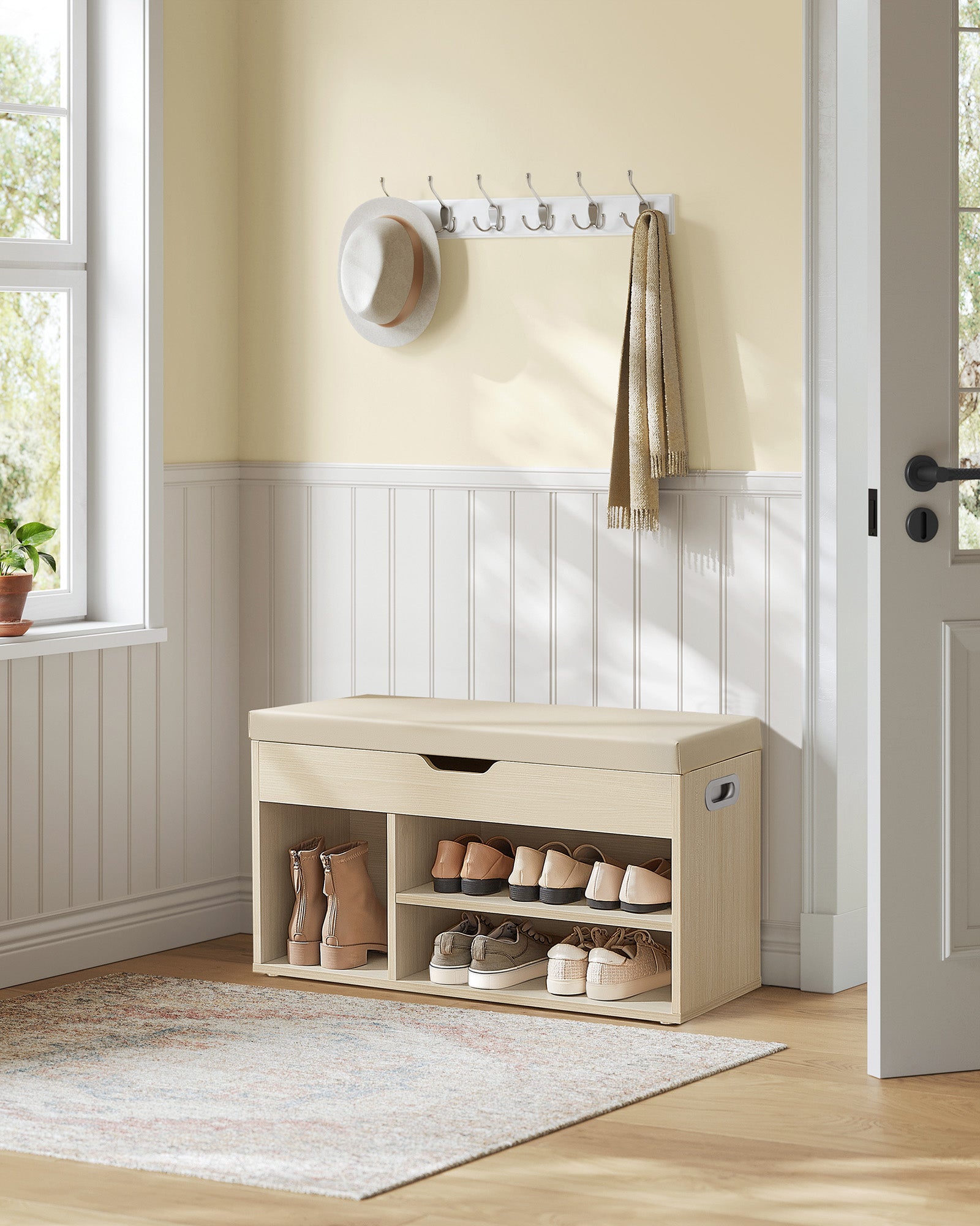 Schoenenbank Met 3 Open Vakken, Naturel Beige