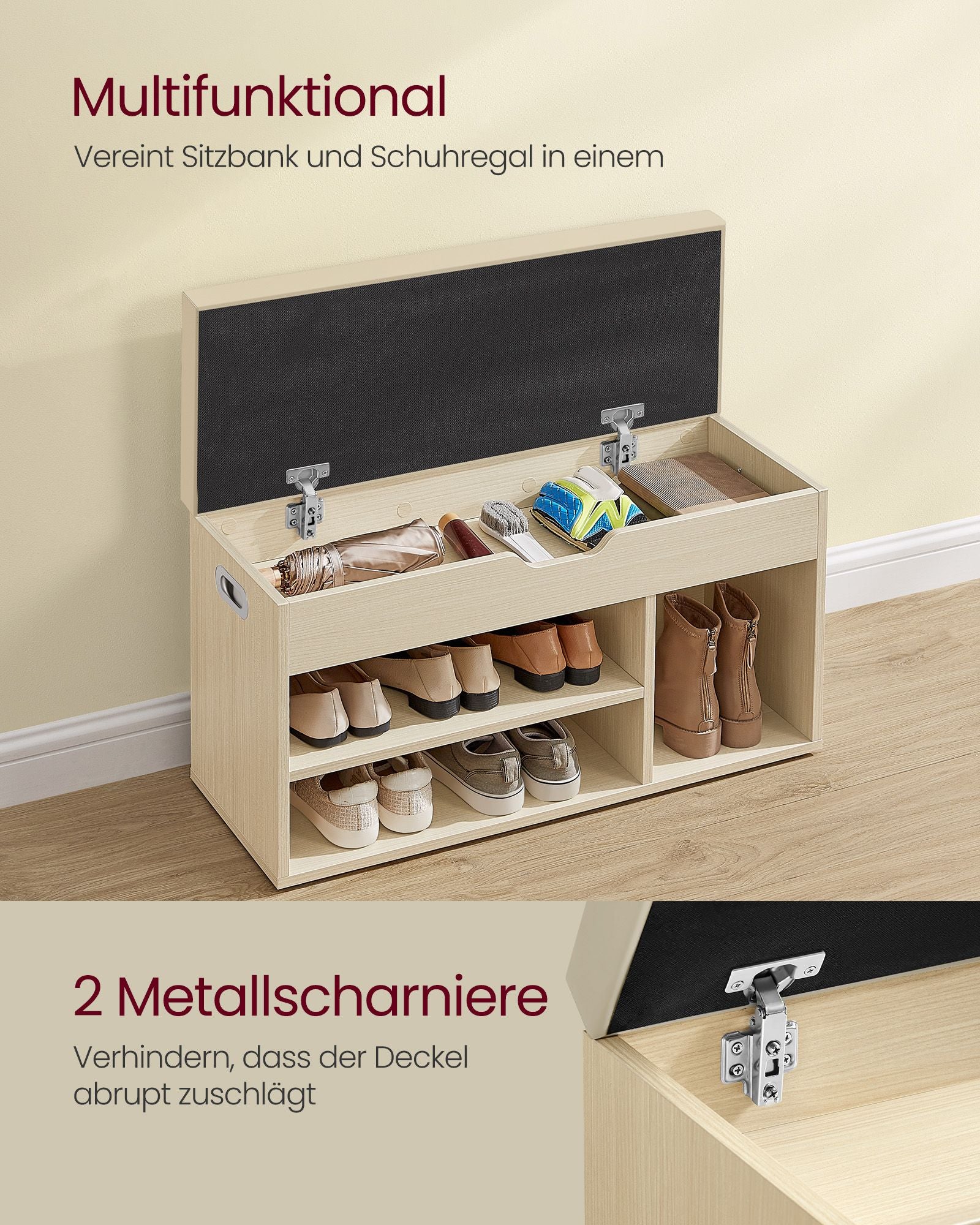 Schoenenbank – 30 x 80 x 44 cm – Naturel beige – 150 kg draagvermogen