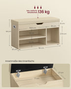 Schoenenbank Met 3 Open Vakken, Naturel Beige