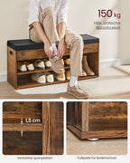 Schoenenbank – met zitting bekleed – vintage bruin