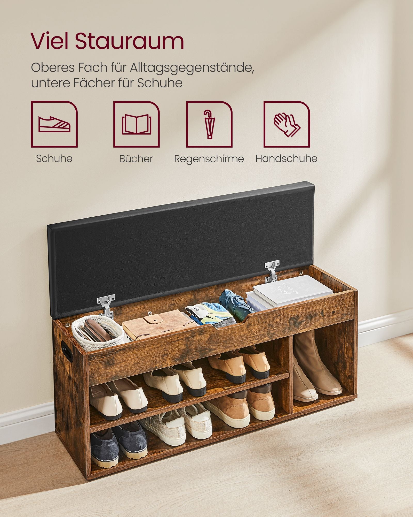 Schoenenbank – Met zitting – 8 paar schoenen – 30 x 100 x 44 cm