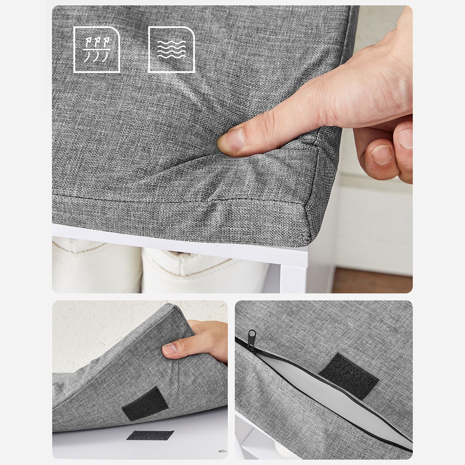 Schoenenbank – 15 opbergvakken – Gevoerd bankje – Maximaal 200 kg