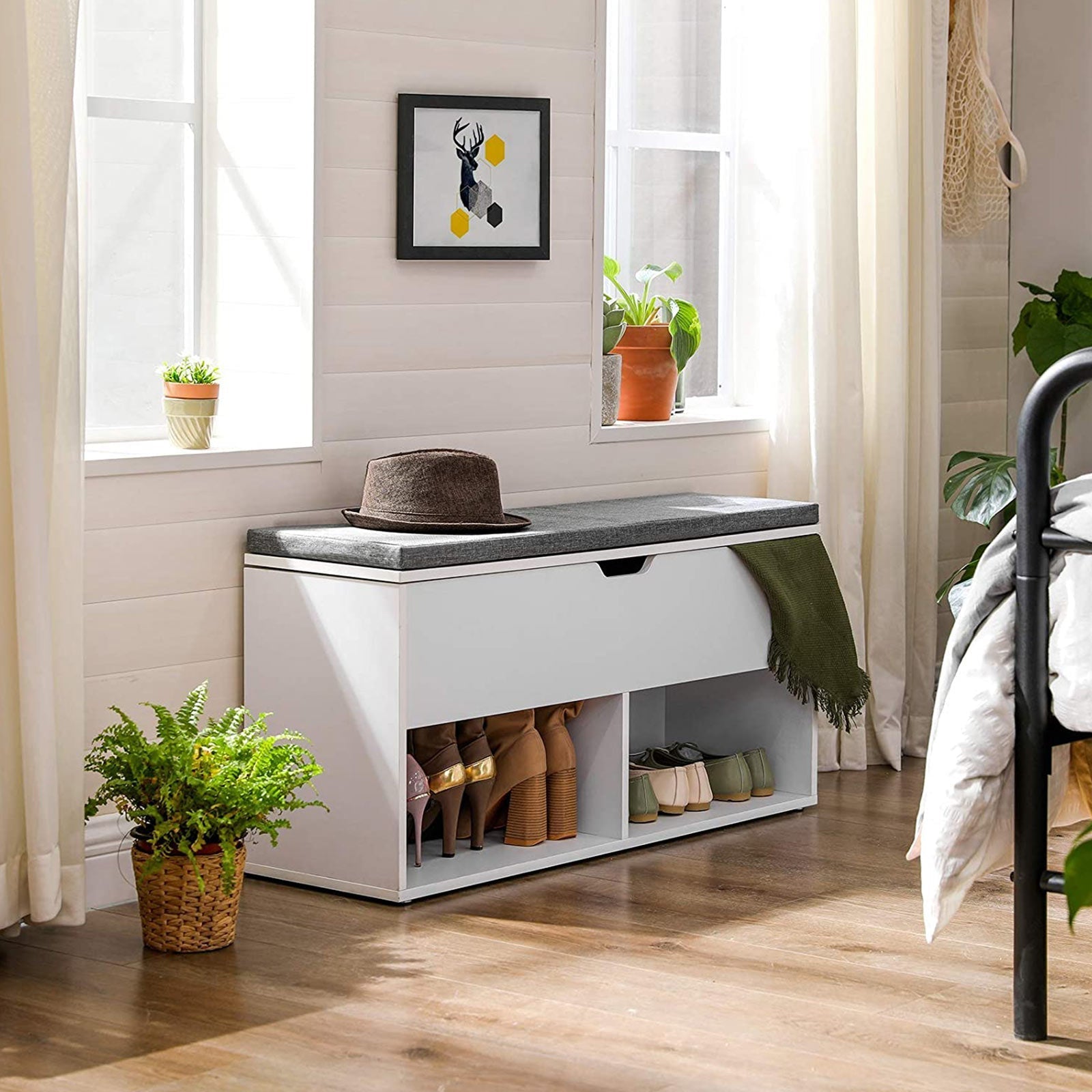 Schoenenbank – Met 2 open vakken – 100 cm lang – Voor accessoires en schoenen