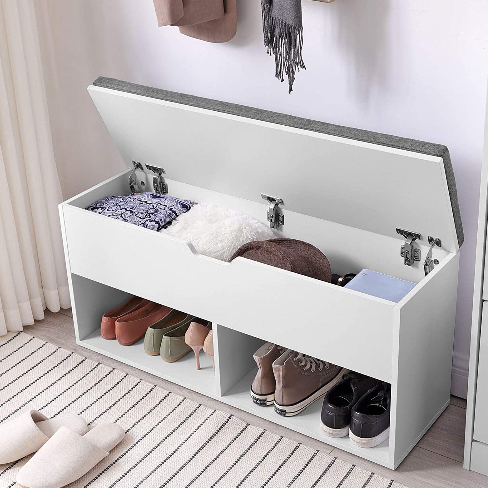 Schoenenbank – Met 2 open vakken – 100 cm lang – Voor accessoires en schoenen