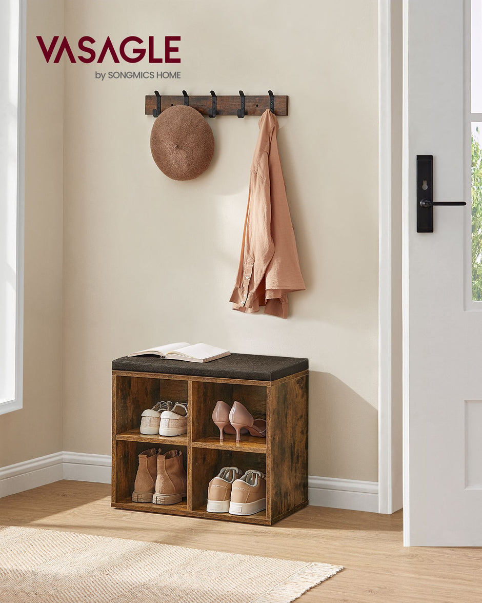 Schoenenbank met kussen – Vintage bruin – Voor 4 paar schoenen