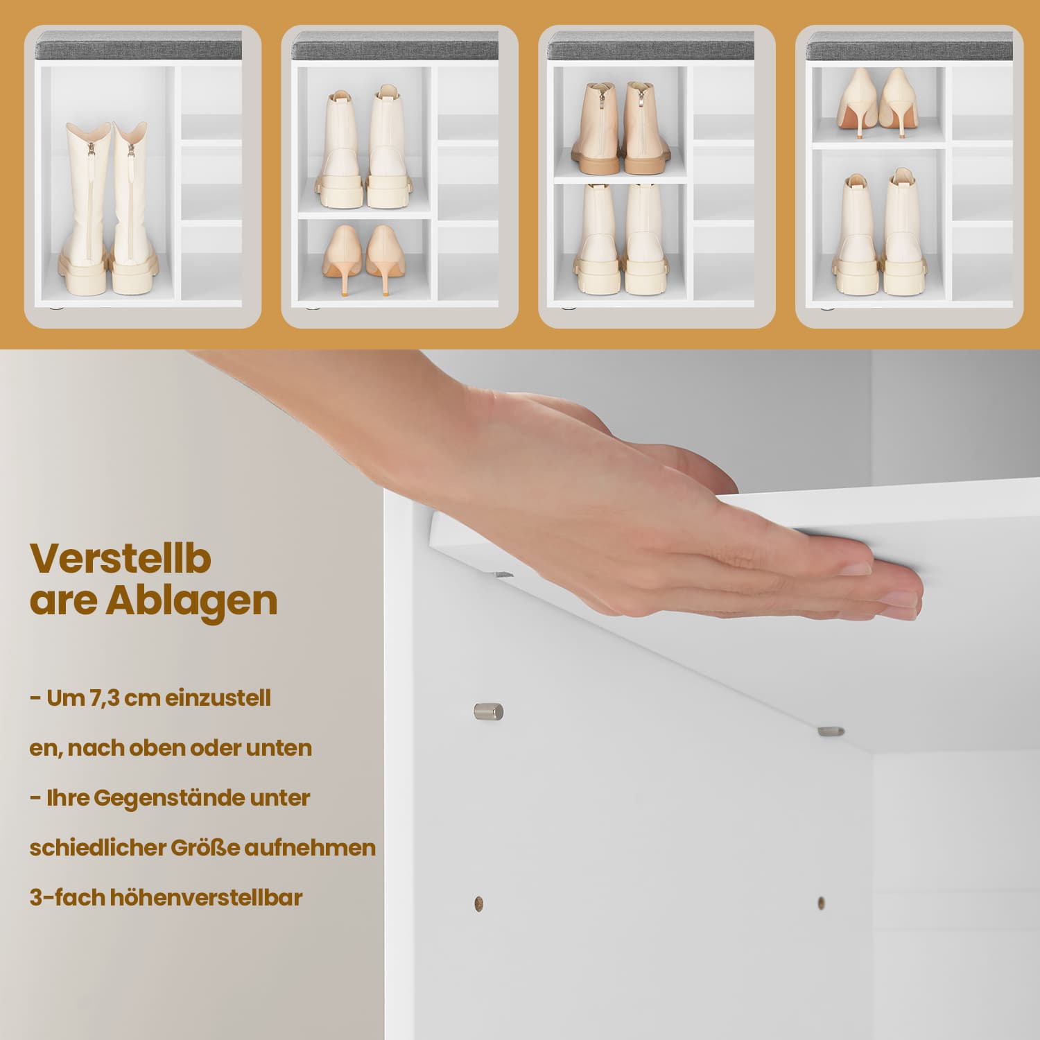 Schoenenbank – Zitbank met opbergruimte, gecombineerd met schoenenrek