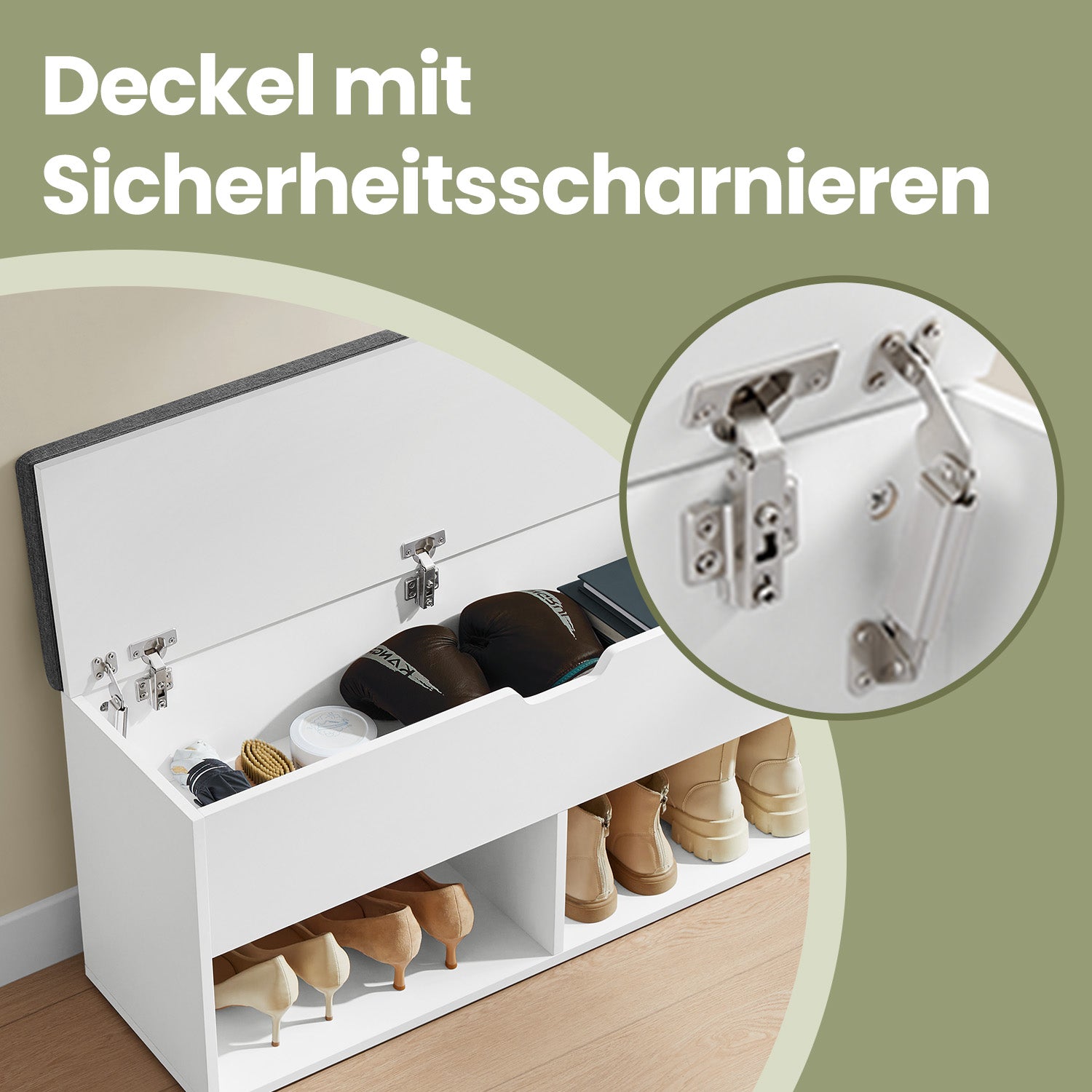 Bank met 2 vakken, schoenenbank met opbergruimte onder deksel, 100 x 30 x 48 cm