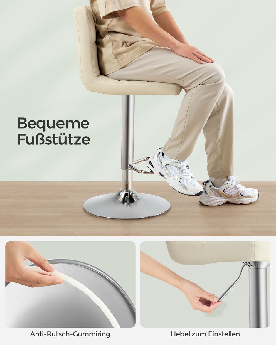 Barkrukken - Set van 2 - In Hoogte Verstelbaar - Met Rugleuning - Zandbeige