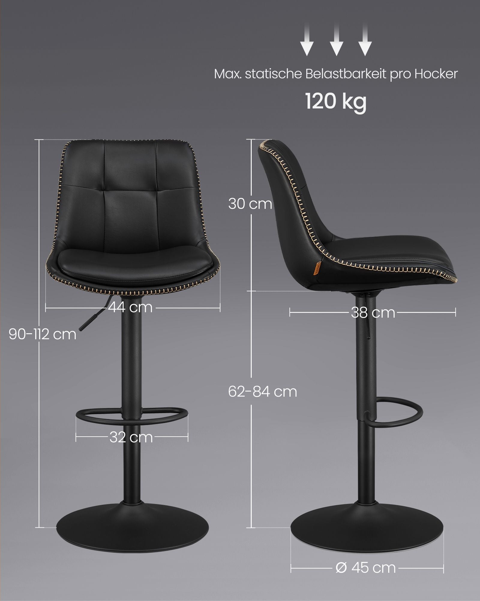 Barkruk – set van 2 – met rugleuning – inktzwart